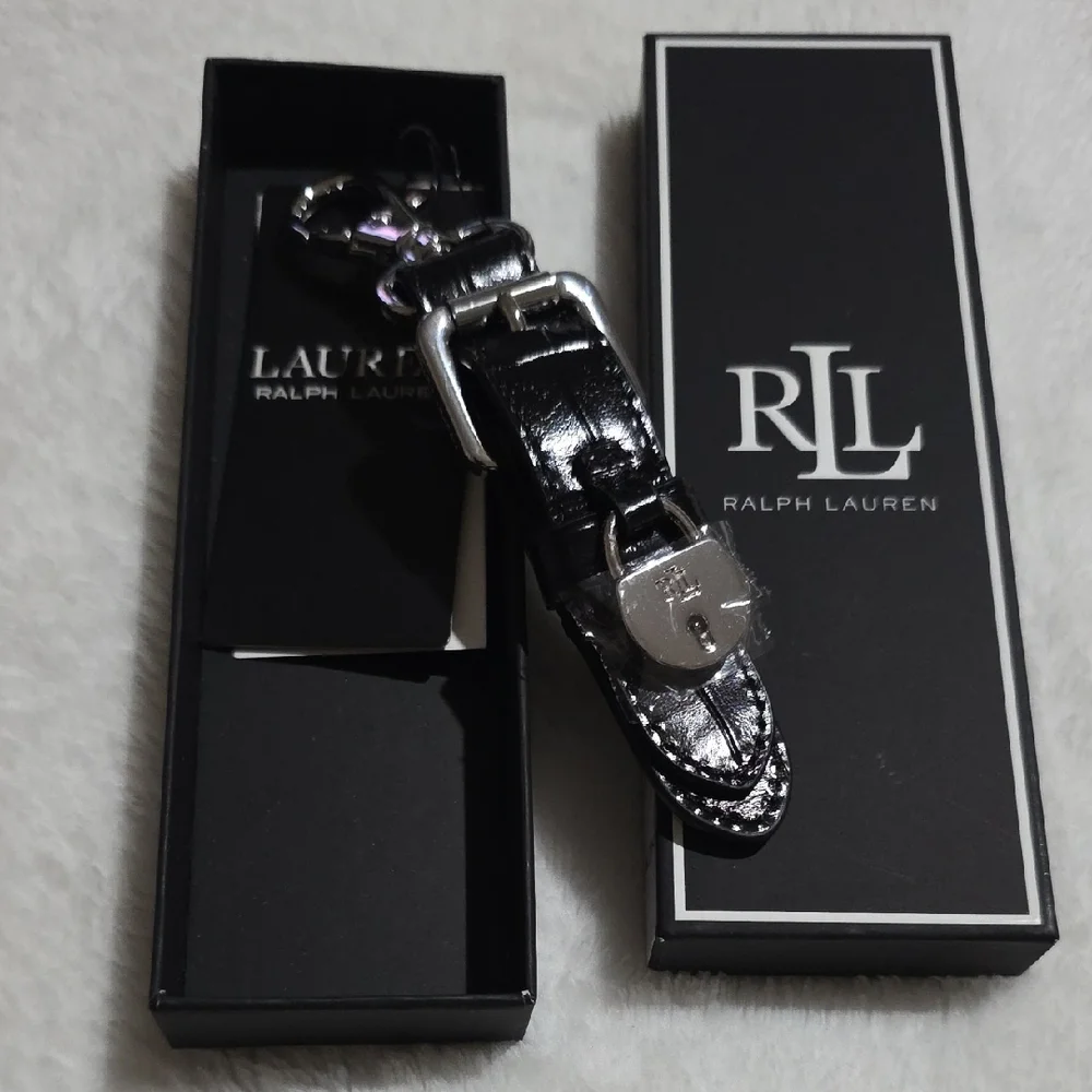 Ralph Lauren Black Leather‎ Key Holder with Silver Accents